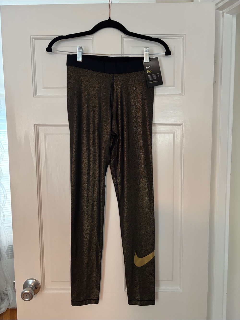 New w/Tags! Nike Pro, Sz M,  women’s Metallic Gold Performance Leggings